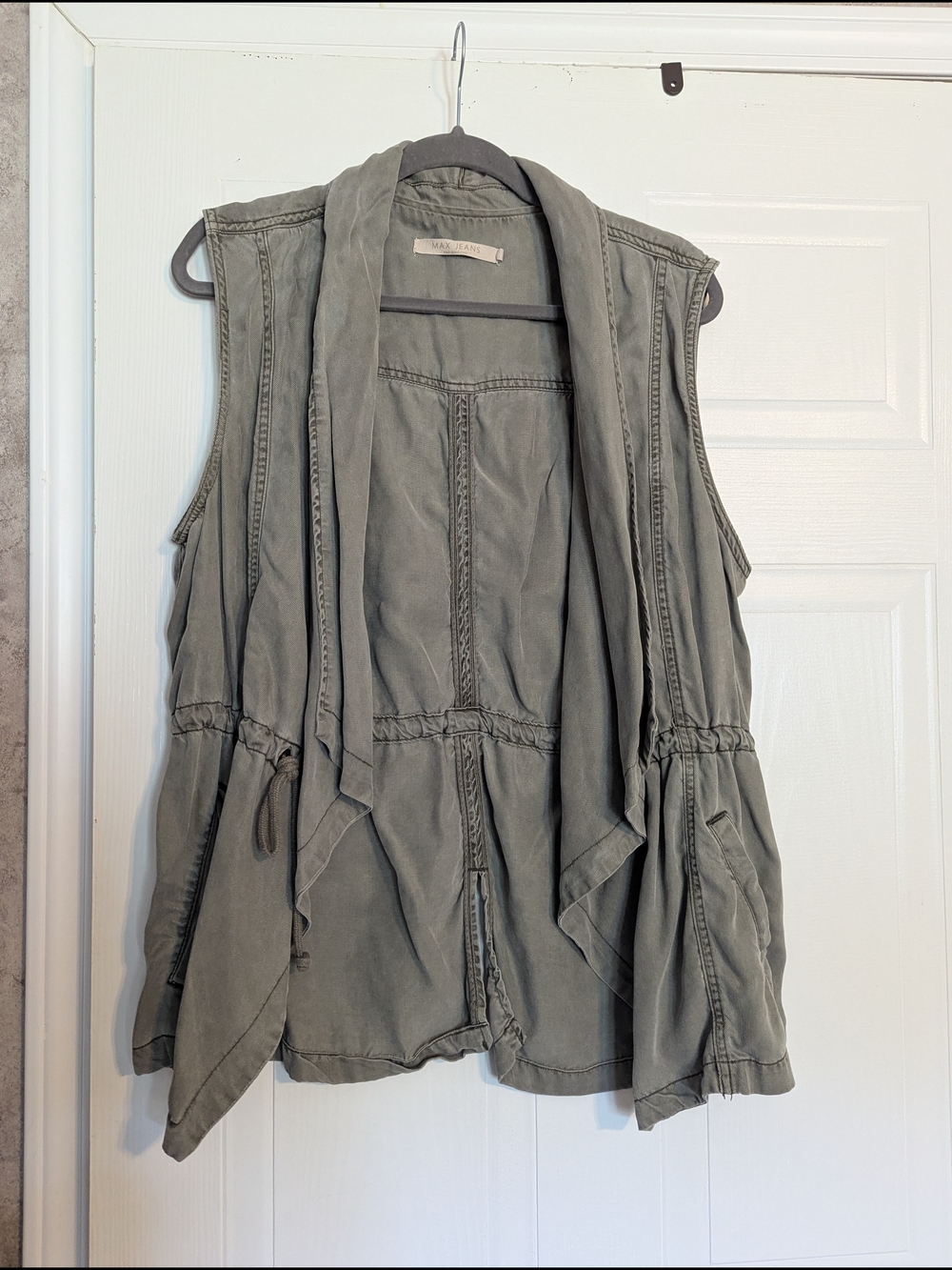 Max Studio Sleeveless Draped Utility Vest - Olive Gray